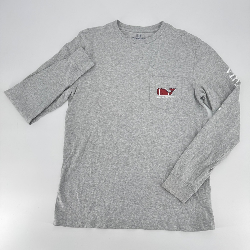 Vineyard Vines Mens Small Gray Football Whale Long Sleeve Pocket T-Shirt S - Picture 2 of 8